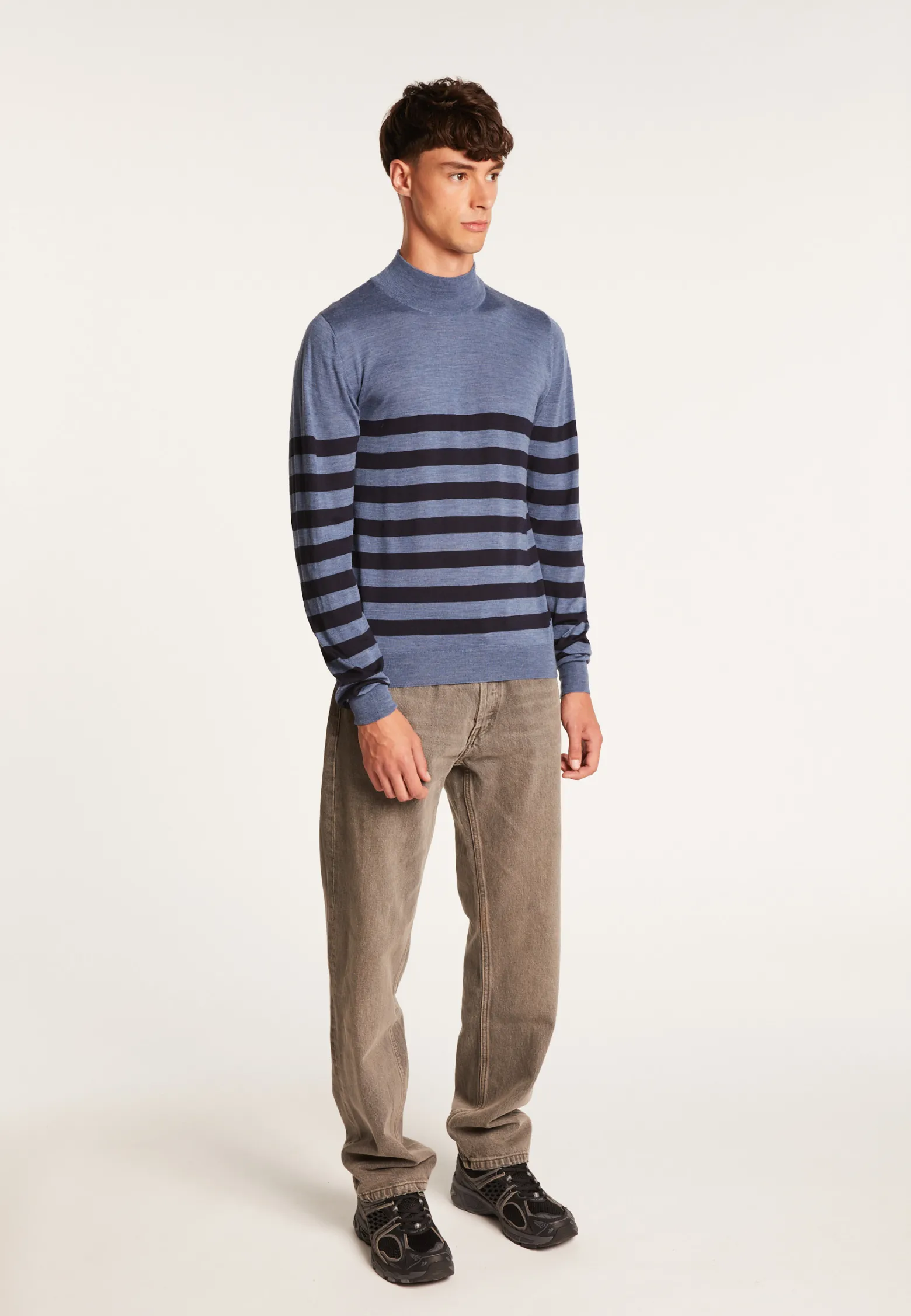 Montagut Striped wool sweater with high neck collar - Lazaar