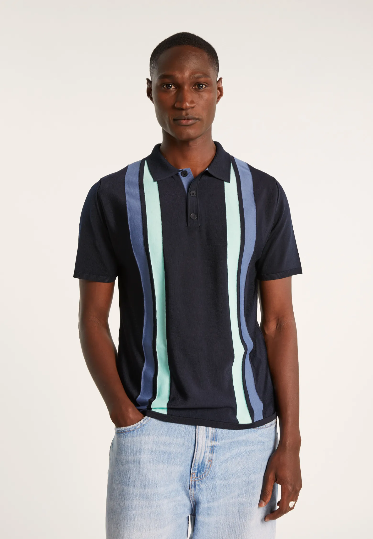 Montagut 4 vertical stripes polo shirt in Fil Lumière - Ilann