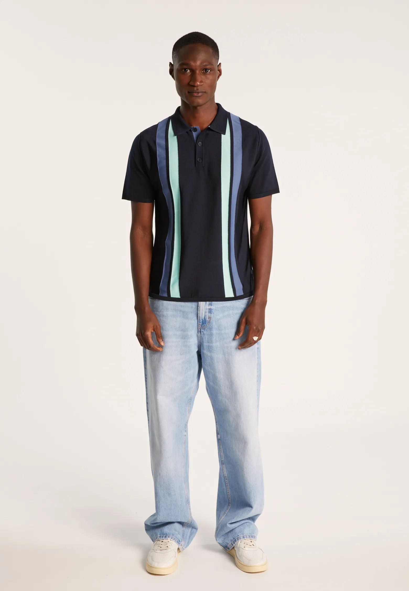 Montagut 4 vertical stripes polo shirt in Fil Lumière - Ilann
