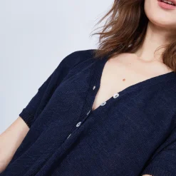 Montagut V-neck button-up linen T-shirt - MAATI