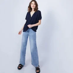Montagut V-neck button-up linen T-shirt - MAATI