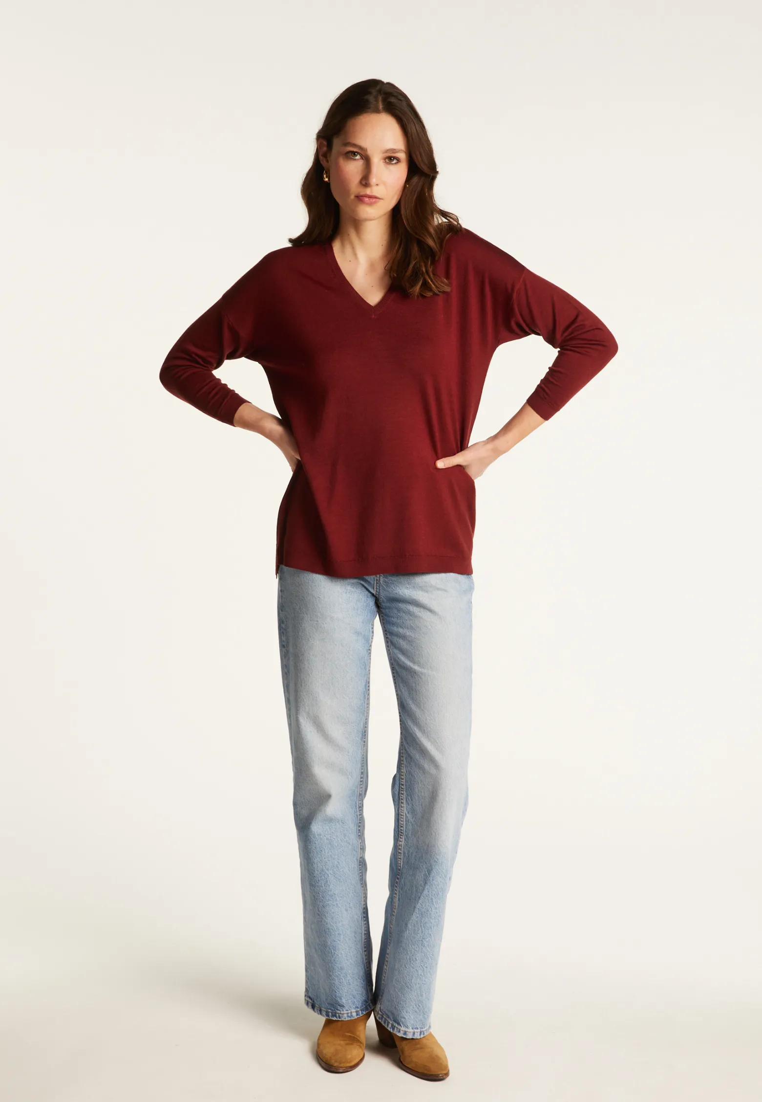 Montagut V-neck slit sweater in merino wool - Bernice