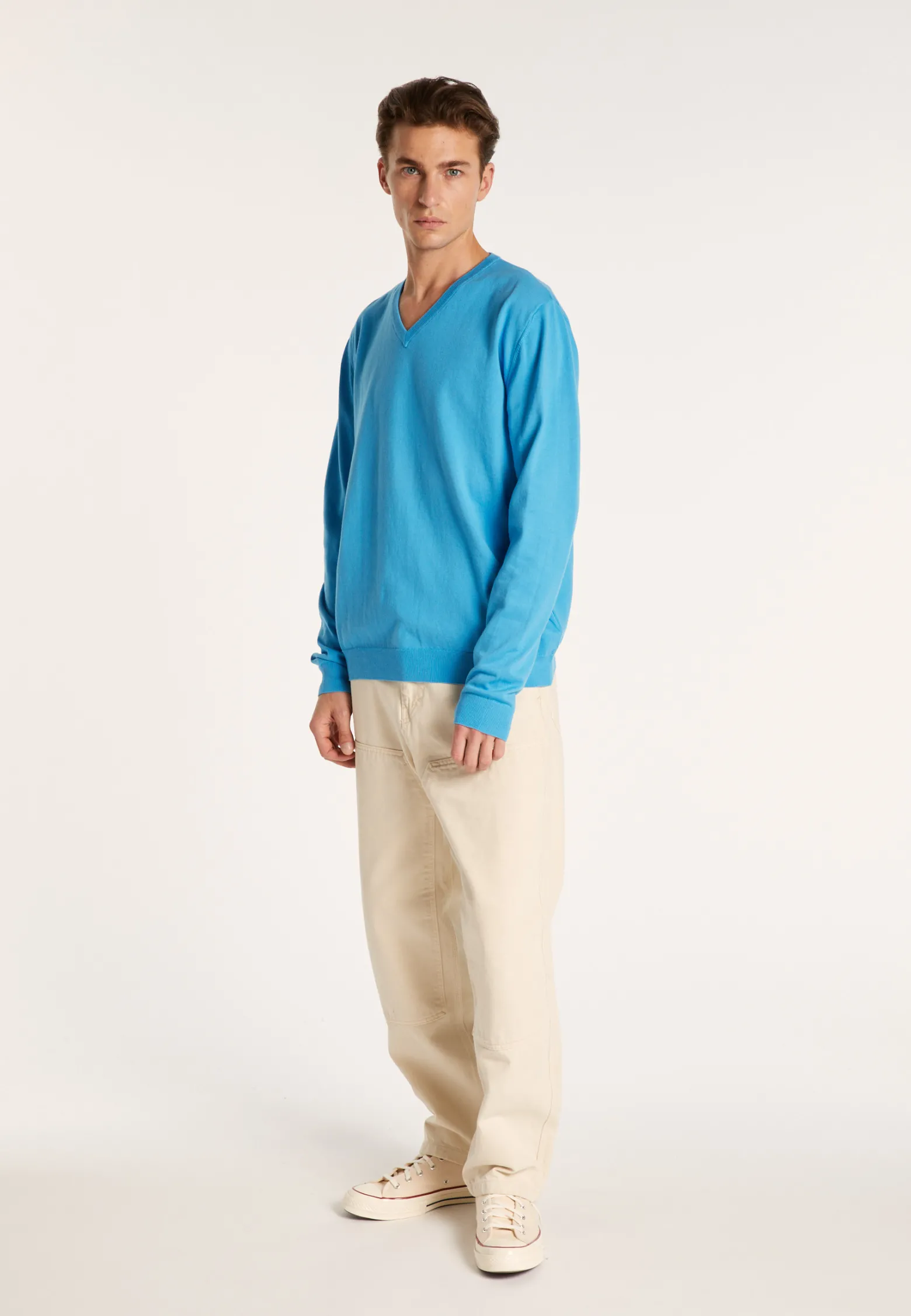 Montagut V-neck sweater in natural cotton - Bouddi